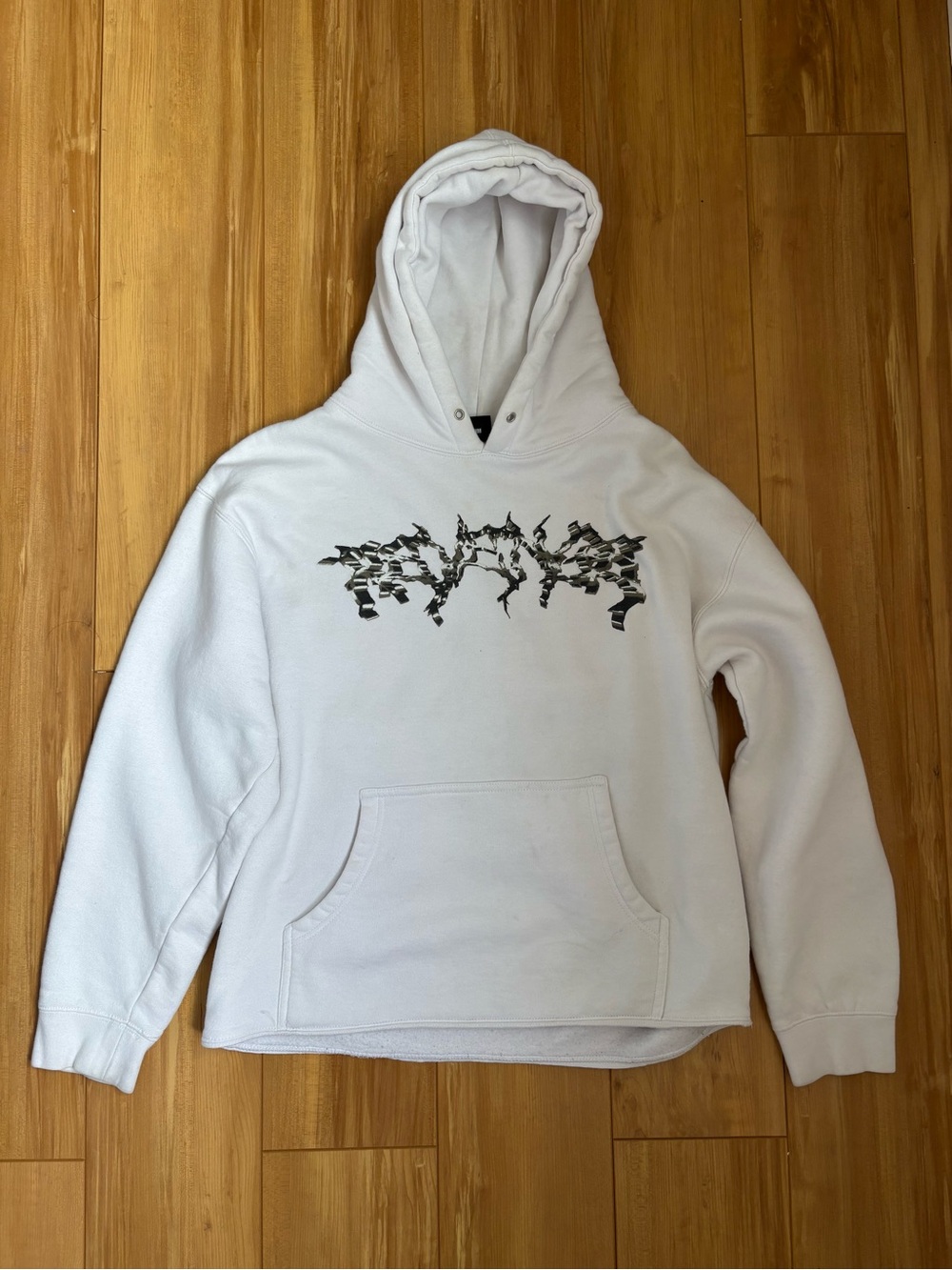 Revenge Clothing White Hoodie with Black Logo Tag